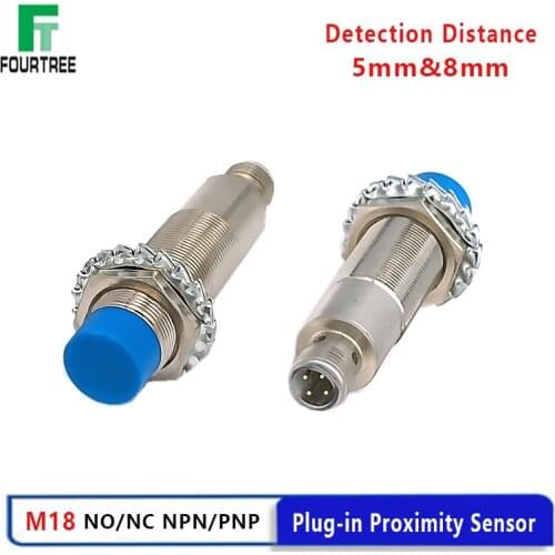 Plug-in Proximity Sensor M18 Metal Inductive Approach Switch With Air Plug Detect Distance 5mm 8mm PNP/NPN NO NC 4 Cores