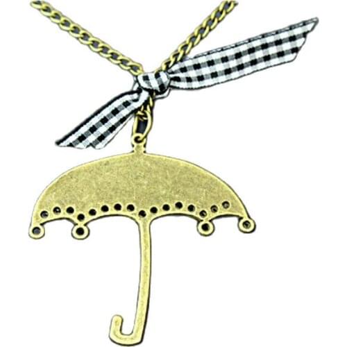 Retro Metal Umbrella Pendant Necklace Bow Knot Bronze Sweater Long Chain Jewelry For Gift