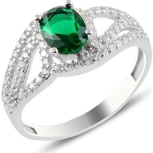 Silver 925 Sterling Emerald Zircon Engagement Ring
