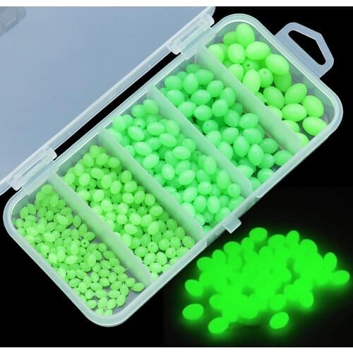 Luminous Fishing Beads 375pcs Soft Rubber Oval Floating Glow Fluorescent Green Fishing Beads