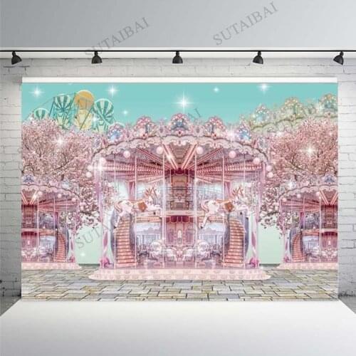 Vinyl Backdrops Photography Studio Carousel Glitter Fairy Tale Wonderland Children Photo Studio Background Booth Photo Shoot