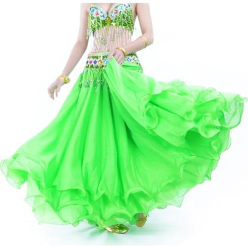 2018 Three-tier skirt three-tier chiffon curling belly dance high-end skirt belly dance 12 meters large skirt without waist belt