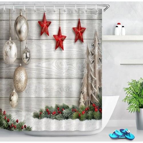 72*72Inch US Warehouse Christmas Tree Ball Star Shower Curtain Extra Long Bathroom Waterproof Polyester Fabric For Bathtub Decor