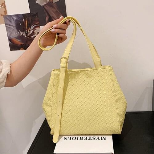 Weave PU Leather big Crossbody Bags for Women 2021 Trend Luxury Fashion Shoulder Handbag and Purses yellow White