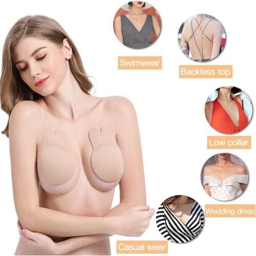Women Push Up Bras For Self Adhesive Silicone Strapless Bra Lift Breast Sticky Up Kawaii Tape Invisible Rabbit Reusable
