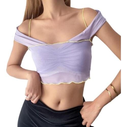 Women’s Vest and Camisole Suit Fashion Solid Color Halter Tops and Mesh Yarn Suspender Tops