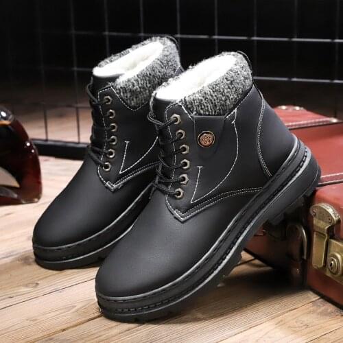 Snow Boots for Men Leather Winter Shoes Comfy Warm Boot Fur Lace-up Ankle Boots Male Footwear Non-slip Mens Boots Brand Designer
