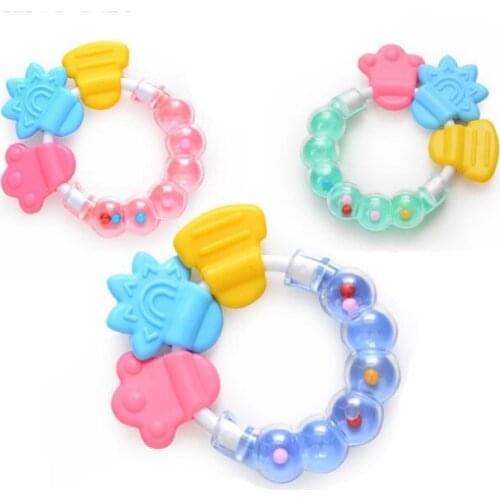 1 piece Baby Silicone Teether new born boy girl Teething tooth brush Biting baby Rattle Toy 3 colors Handbell Jingle teethers