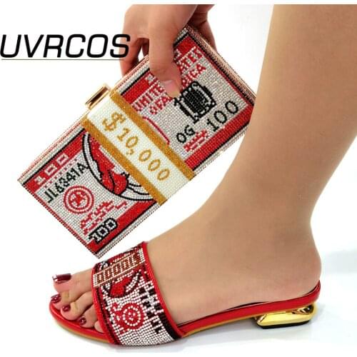 2021 Mature New Coming African Red Color Shoes And Bag To Match Set Nigerian High Heels Party Shoes And Bag Set For Wedding