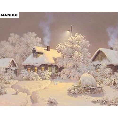 Diy 5D diamond painting Resin diamond Snow View Cottage room home decoration, beautiful gift landscape pictures BCD383