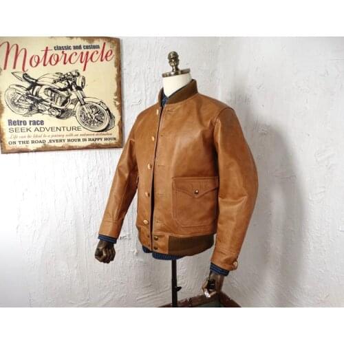 Free shipping.Quality genuine Leather jacket.mens classic A1 tanned cowhide coat.plus size leather clothing.wholesales