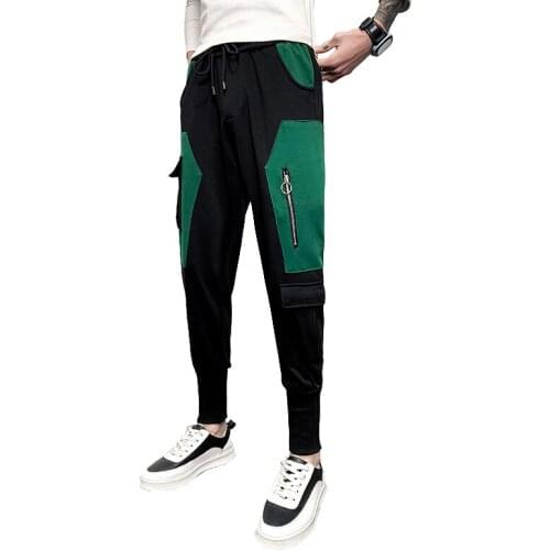 Brand Men Stitching Harem Pants Autumn Winter Safari Trousers Mens Black Gray Male Pant Size 28-36