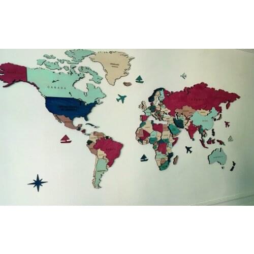 Decorative 3 Dimensional Wooden World Map European Asian Continents Office Living Room Wall Decor Table Home Gift Art