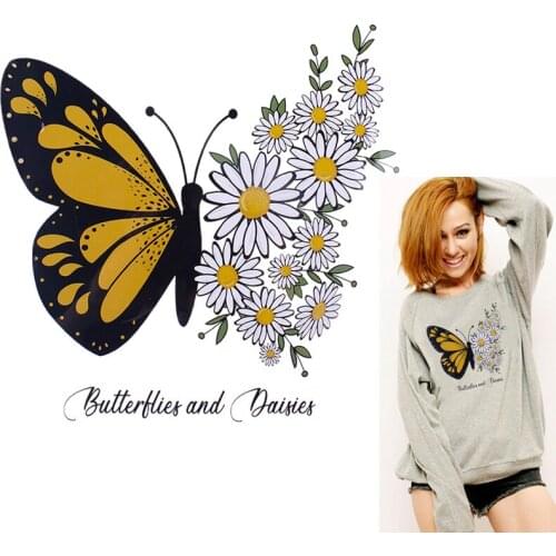 DIY Butterfly Cartoon Heat Transfer for Clothing Thermal Transfer to Cloth Flower Stickers Heart Decoration Badges Stickers
