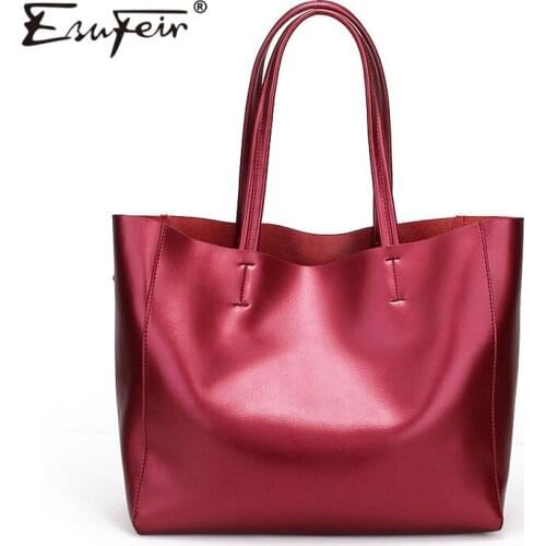 ESUFEIR Genuine Leather Women Handbag Fashion Composite Bag Solid Cowhide Shoulder Bag Large Capacity Ladies Bag bolsos KJ019