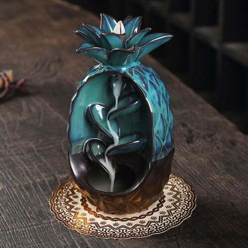 F Pineapple Backflow Incense Burner Creative Tea Yoga Room Waterfall Incense Holder Ceramic Creative Home Decor Temple Ornaments