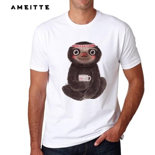 Cute Lazy Sloth T Shirt Summer Mens Fitness Bodybuilding Relax Tops T-Shirt Mens Hipster Short Sleeve Tee Shirts