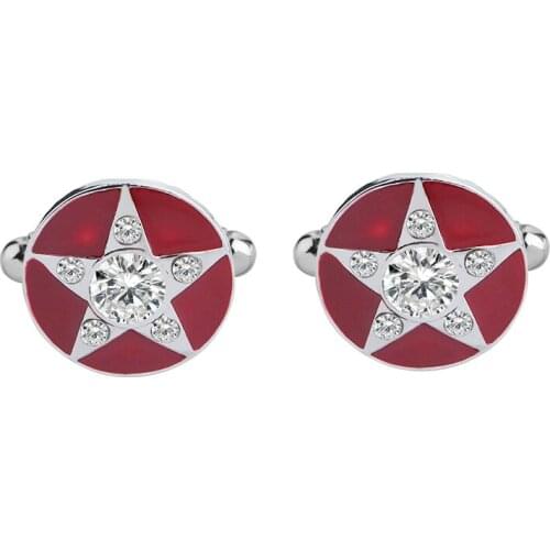 Geometric Black Enamel Cufflinks Pentagram Shape Rhinestone Cuff Links for Men Wedding Party Bussiness Jewelry