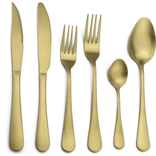 Kitchen Accessories 6PCS/Set Gold Rainbow Tableware Stainless Steel Cutlery set Knife Fork Scoops Dinnerware Set Dinner Set