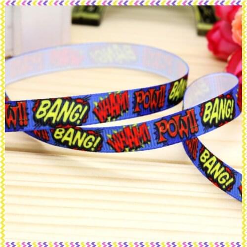 DHK 3/8'' 5yards pow bang printed grosgrain ribbon headwear hair bow diy party decoration OEM Wholesale 9mm E1318