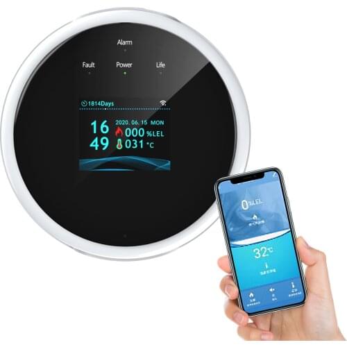 Wifi Gas Leak Detector and Fire Alarm Wall Mounted APP Control Smart Wi-Fi Natural Gas/ LPG Tester with Sound&Light Voice Prompt