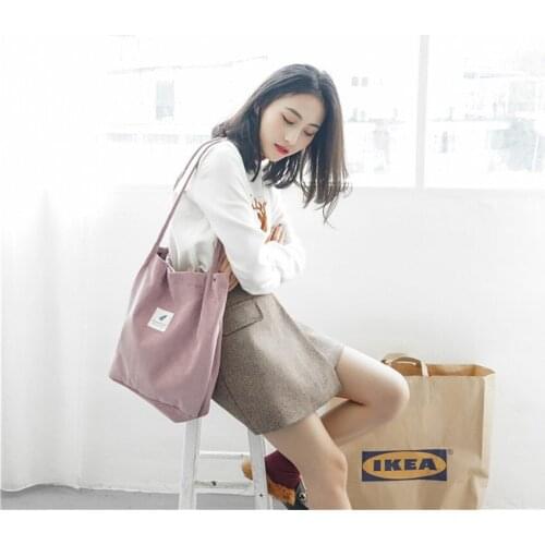 New Women Corduroy Purse and Handbag Canvas Female Shoulder Bag Environmental Tote Bag Reusable Shopping Bags Girl School Bags