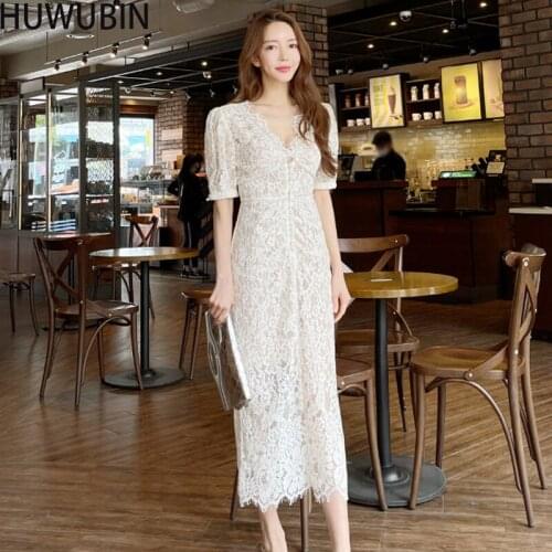 New Two Piece 2021 Summer Womens Wear Chic Slim V-Neck Lace Hollow Diamond Heavy Industry Dress Fashion Avant-Garde Dress
