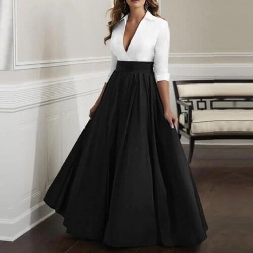 New Arrival A Line V Neck Mother of the Bride Dresses Gorgeous White-Black 3/4 Sleeves Wedding Party Gowns Robe Cocktail Dresses
