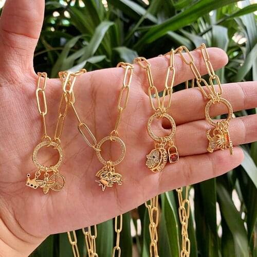 Crown/Bullhead Multiple Styles Pendants Brass Hooves Buckle Connect Button Gold Plated Copper Cuban Chain Necklace