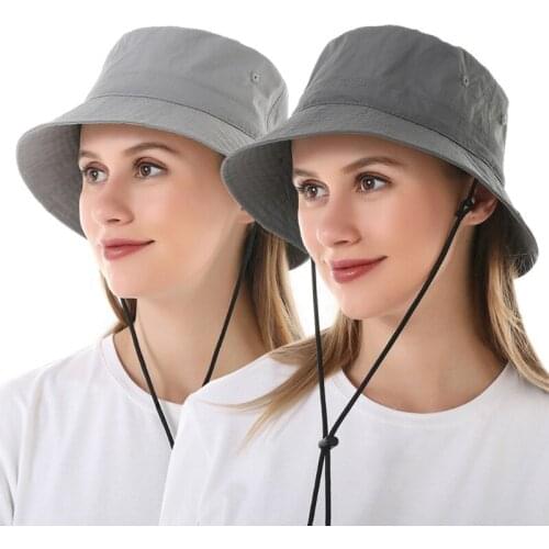 Summer Outdoor Sun Visor Bucket Hat Unisex Wide Brim Sunscreen Simple Solid Adjustable Packable Fisherman Cap with Chin Strap