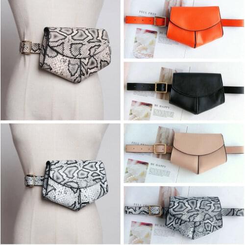 Women Lady Snakeskin Print Waist Packs Faux Leather Waist Fanny Pack Belt Bag Pouch Travel Hip Bum Bag Mini Purse