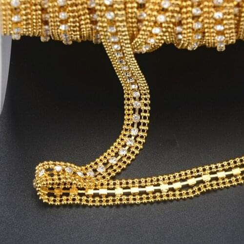 Free shipping sew on 2yard dense crystal rhinestones chain gold crystal trim chain Sewing style diy clothing accessories