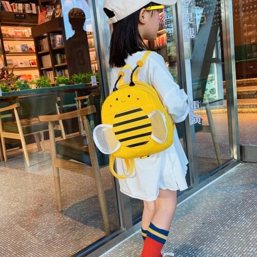 Childrens Backpack Cute Bee Mesh Small Wings Cartoon Animal Zipper Bag Wholesale New Fashion Boys Girls Kawaii Backpack Gift
