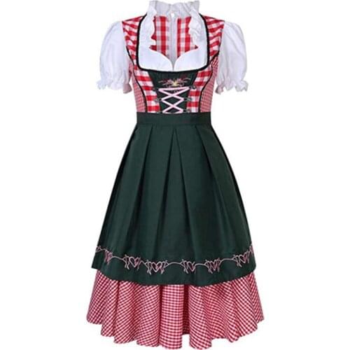 S-6XL Traditional Bavarian Octoberfest German Beer Wench Costume Adult Oktoberfest Dirndl Dress With Apron