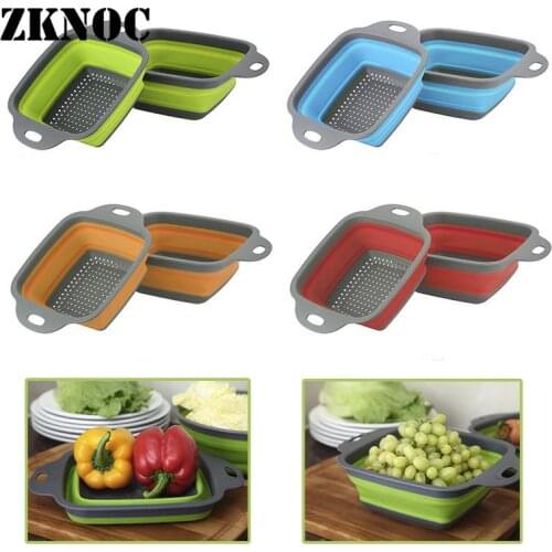 Silicone Foldable Vegetable Fruit Washing Colander Retractable food Pasta Drainer Basket Strainer Water Kitchen Cooking Gadget