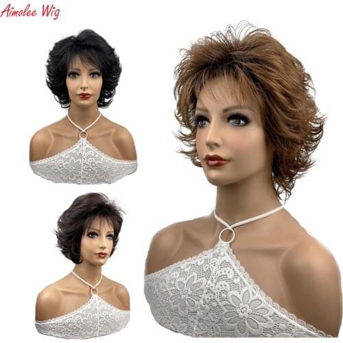 Aimolee Synthetic Wigs Short Curly Hair Layered Pixie Cut Blonde/Red Wig Wig for Women