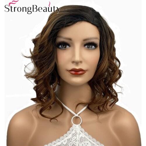StrongBeauty Wavy Wigs Medium Length Synthetic Hair Ombre Bob Women Wig Heat Ok