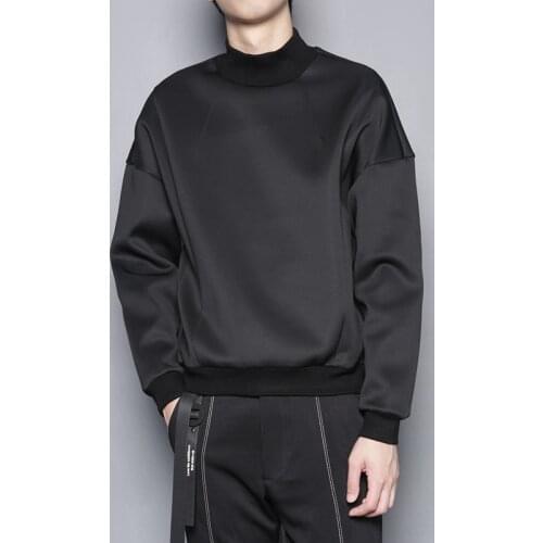 Dark Black series irregular cut stitching personality design space cotton Middle Turtleneck leggings loose coat man
