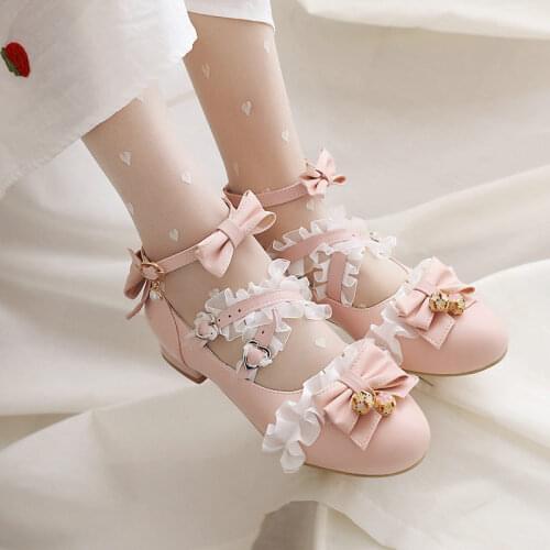 Bow Lolita Shoes Japanese School Student Uniform Shoes Girl Cosplay Shoes Lolita Bow Shoes Low Heels Zapatilla Mujer 2021