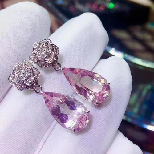 Y504 Fine Jewelry Real Pure 18 K White Gold AU750 100% Natural Pink Morganite Gemstone 8.01ct Drop Earrings for Women