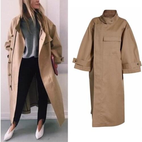 2021 New Fashion Classic Women Cotton Windbreaker Female Buttons Zipper Loose Silhouette Long Black Trench Coat Outerwear Womens