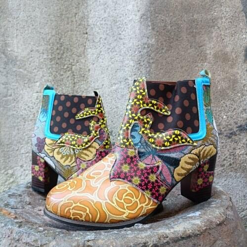 Kadın ayakkabısı sonbahar yarım çizmeler moda Pu deri elastik bant kadın Botas moda baskılı kadın yüksek topuklu