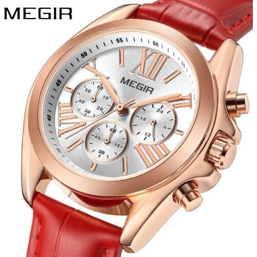 Women Watches Top Brand Luxury MEGIR Quartz Ladies Quartz Watch Leather Female Clock Roma Number Designer Zegarek Damski 2020