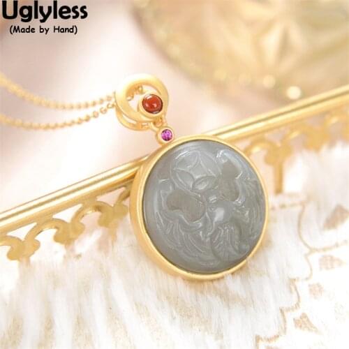Uglyless China Chic Ethnic Totem Bats Necklaces No Chains Engraved Animals Pendants for Women Real Gold 925 Silver Retro Jewelry