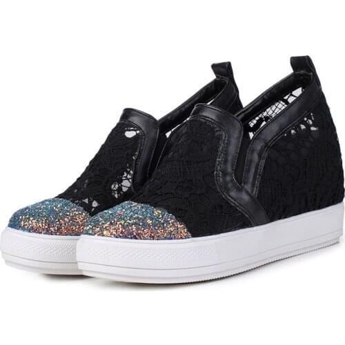 Plus Size 41 42 43 Casual Ladies Lace Flats Shoes Dropshipping 2021 Height Increasing Woman Wedges Platform Sneakers Gothic