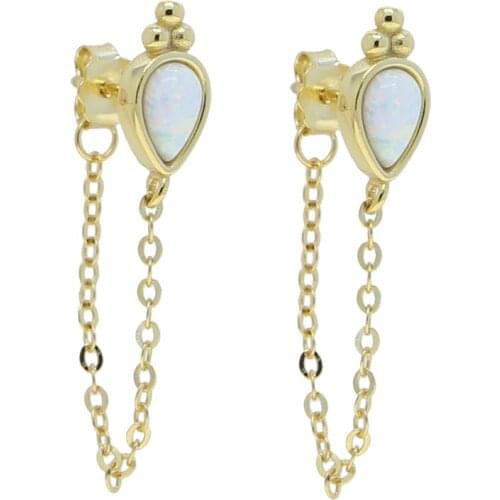 2021 New 925 Sterling Silver Tear Drop With Opal Earrings Delicate Gold Cold Link Chain Stone Stud Earrings For Women Jewelry