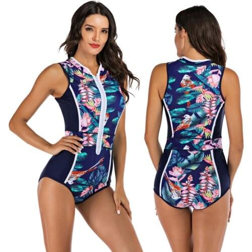 Womens One Piece Swimsuit Front Zipper Padded Rashguard Wetsuit Wireless Bathing Suits Sun Protection Swimwear Bathing Suits