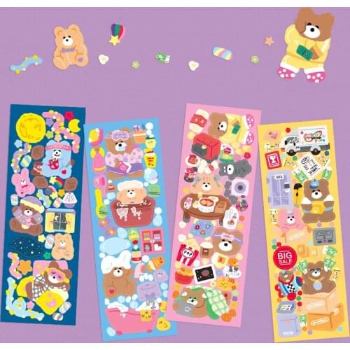 1 Pc Candy Color Bear Kawaii Stickers DIY Scrapbooking Notebook Mobile Phone Case Flat Cute Stationery Decoration Korean Sticker