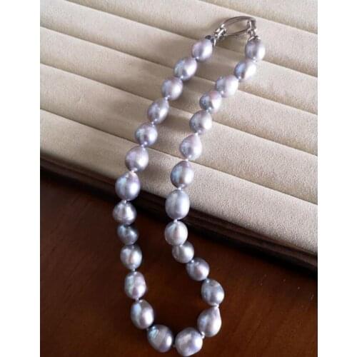 10mm gray oval rice pearl choker necklace oval clasp natural Freshwater PEARL Women Jewelry 43cm 17'' 35cm
