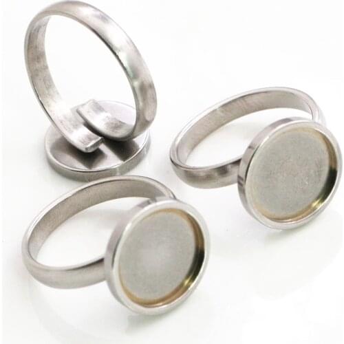 12mm 5pcs/Lot No Fade Reinforce Stainless Steel Adjustable Ring Settings Blank/Base,Fit 12mm Glass Cabochons;Ring Bezels-I3-64